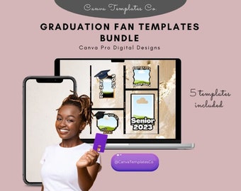 Graduation Fan Templates Bundle for Seniors | 5 Digital Designs for Canva Pro Merchandise
