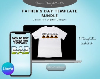 Father's Day Canva Design Templates Bundle | Canva Pro Digital Download| 11 Digital Designs for Canva Pro Merchandise