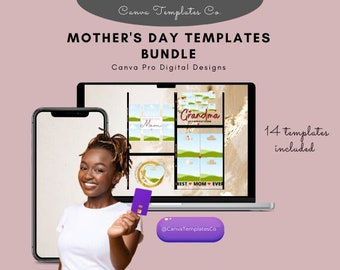 Mother's Day Templates Bundle for Canva Pro | 14 Digital Designs for Personalized Gifts