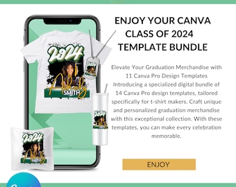 2024 Graduation Canva T-Shirt Design Template | Canva Pro Digital Download | 15 Templates Included