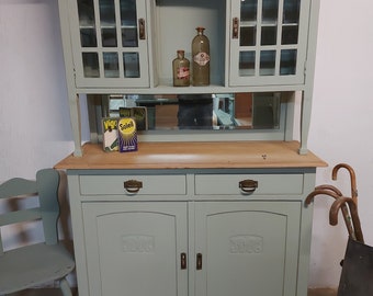 Antique Shabby Chic buffet/kitchen cabinet in farmhouse green chalk paint