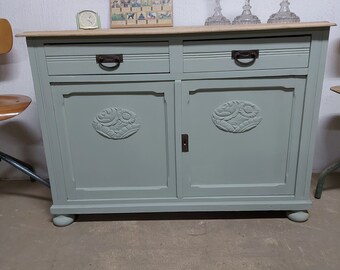 Antique shabby chic dresser in farmhouse green chalk paint