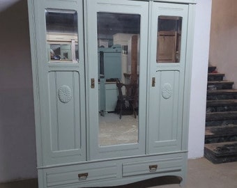 Antique wardrobe with hanging rod in eucalyptus green chalk paint