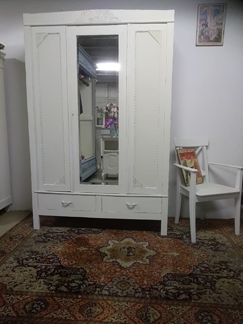 Antique Shabby Chic Wardrobe In Warm White Chalk Paint With Etsy