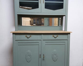 Antike Shabby Chic Buffet-/Küchenschrank in Bauerngrün Kreidefarbe