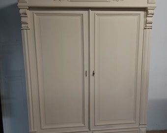 Antique Shabby Chic cupboard/wardrobe with shelves in mocha chalk paint