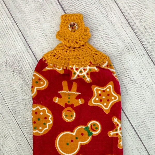 Crochet Christmas Towel, Crochet Top Hanging Kitchen Towel, Gingerbread Man, Gingerbread House, Christmas Tree, Xmas, Button