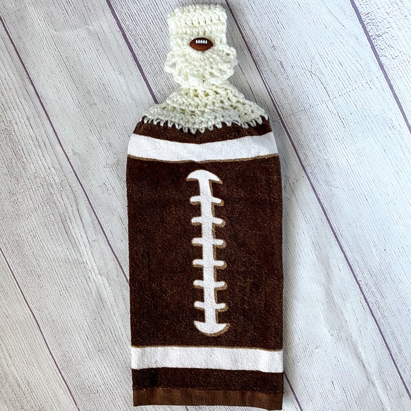 Football Pigskin Kitchen Towel, Crochet Top Towel, Football Decor, Hanging Towel, Sports Decor, Football Handmade Gifts