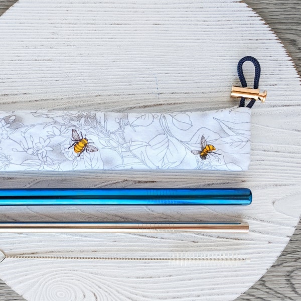 Save the Bees: Reusable Straw Pouch Sets (Choose Standard or Travel Size)