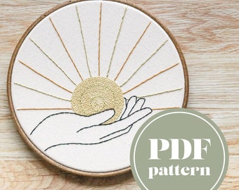 Digital Embroidery Pattern | Sunshine Hand Aesthetic Embroidery Design | PDF Download