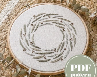 Winter Wreath Embroidery Pattern | Cozy DIY Floral Holiday Stitching Guide | Christmas Decor | PDF Download