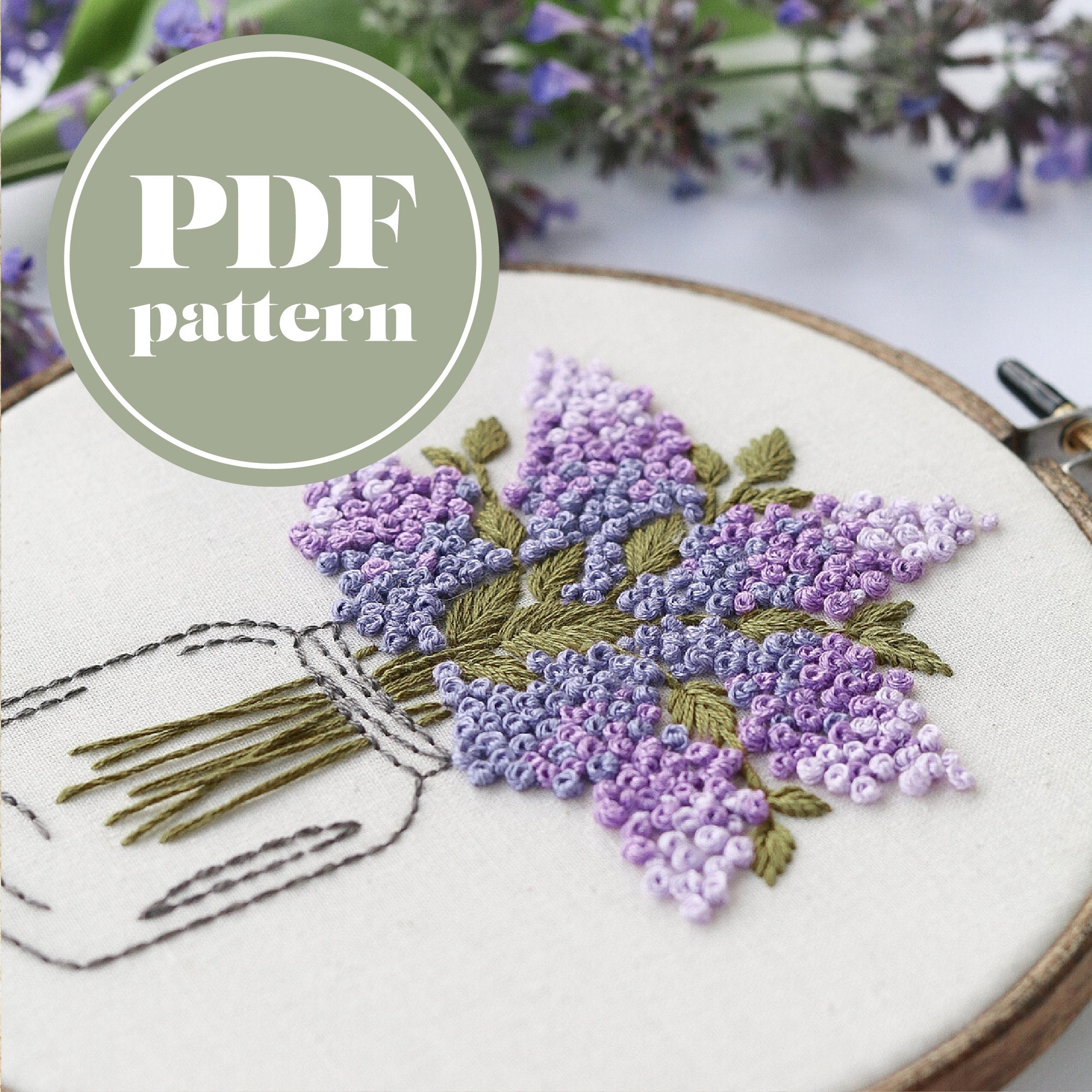 Digital Embroidery Pattern Purple Lilac Floral Mason Jar Etsy.de