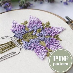 Digital Embroidery Pattern | Purple Lilac Floral Mason Jar Design | PDF Download