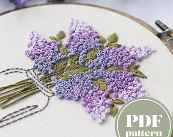 Digital Embroidery Pattern | Purple Lilac Floral Mason Jar Design | PDF Download