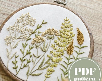 Fall Floral Embroidery Pattern - DIY Floral Autumn Wildflower Stitching Guide | Retro Boho Flowers | PDF Download