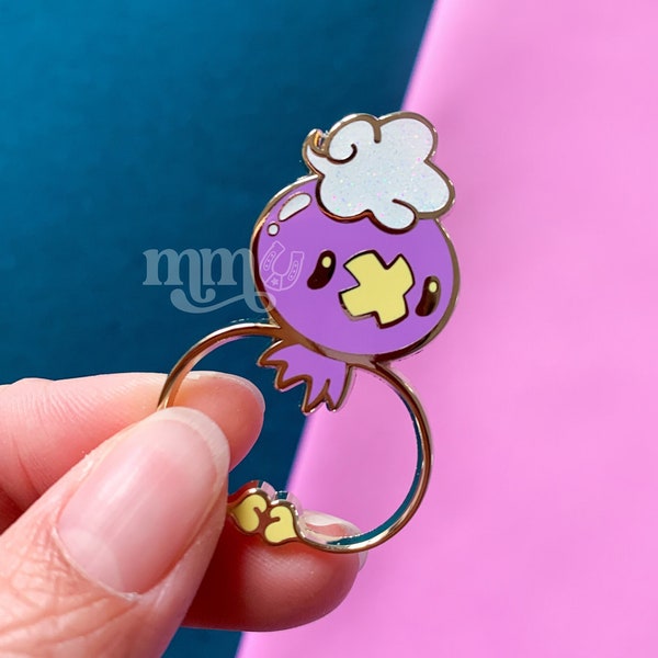 Glitter enamel pin, Baudrive, purple balloon pocket monster, Pokemon specter, Halloween, spooky, cloud