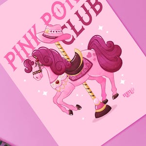 Pink pony illustration | carte postale cheval | Carrousel | illustration digitale | décoration intérieur | illustration amoureux des chevaux