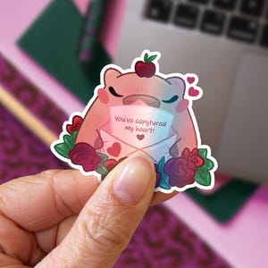 Capybara Saint Valentin autocollant | You’ve capytured my heart | Papeterie mignonne | autocollant pour tablette, ordinateur | kawaii animal