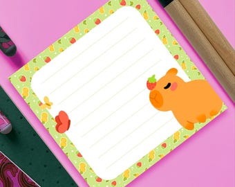 Bloc de notas de 50 páginas desmontables, lindo capibara, papelería de animales lindos, bloc de notas, toma de notas, kawaii, hecho a mano, planificador