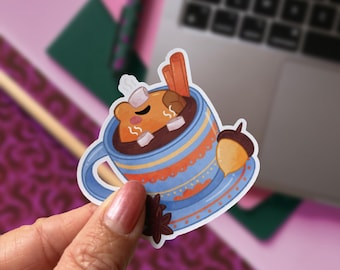 Adesivo brilhante de capivara | Capivara no outono | Momento aconchegante | Adesivo para scrapbook | Adesivo para bullet journal | Adesivo para tablet e computador