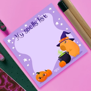 50-sidigt avrivbart anteckningsblock, Halloween-trollkarl kapybara, sött djurbrevpapper, memoblock, anteckningsblock, kawaii, handgjort, planerare