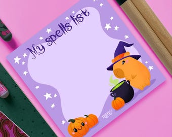 50-page tear-off notepad, Halloween wizard capybara, cute animal stationery, memopad, note-taking, kawaii, handmade, planner