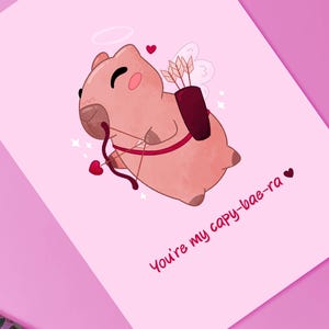 Carte postale A6 | Cupidon Capybara | Saint Valentin illustration | animal kawaii | décoration d’intérieur | cadeau pour amoureux