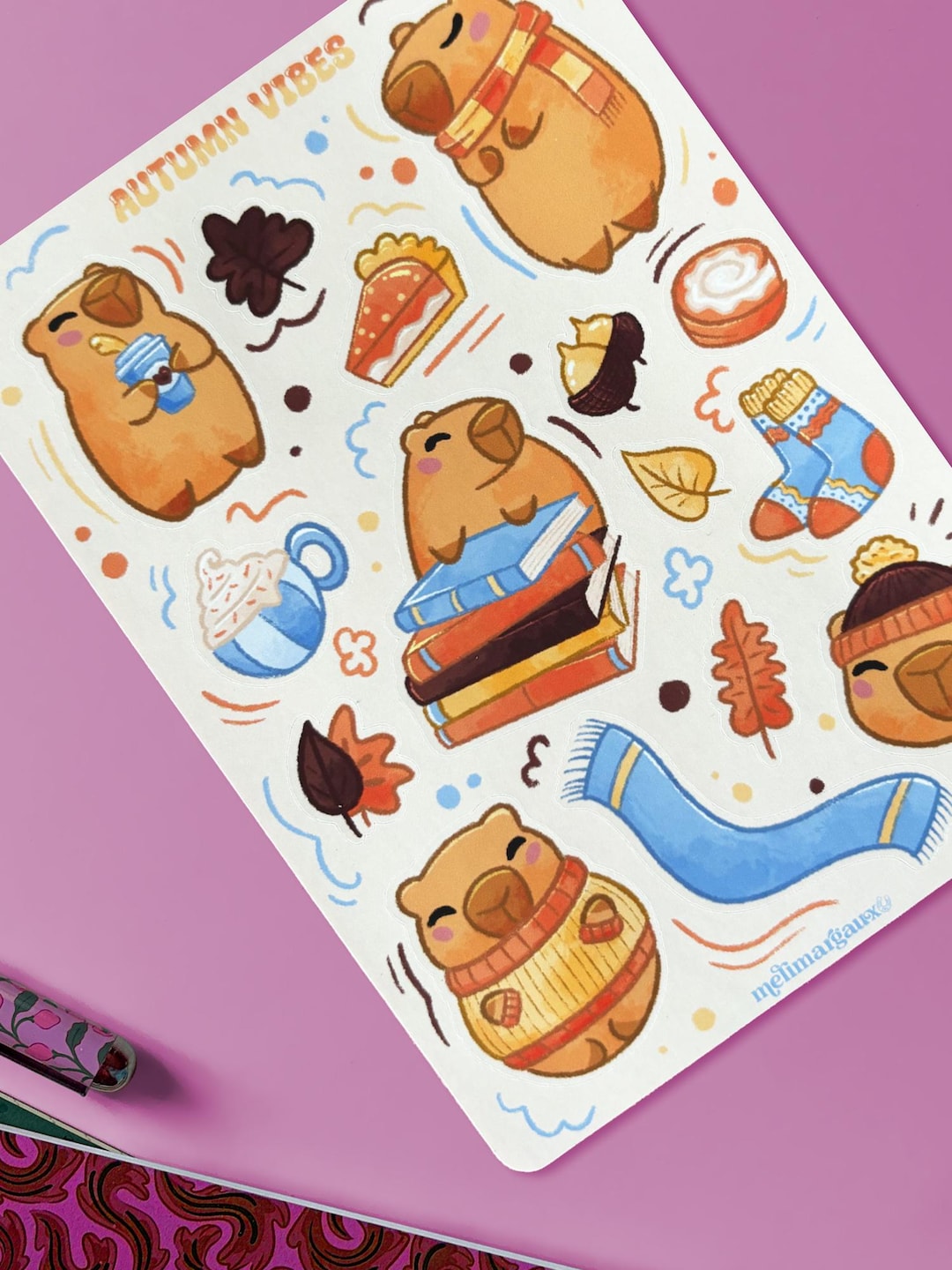Capybara Sticker Example Autumn Capybaras Stickersheet | Cozy Capybara | Capybara Lover | Phone ...