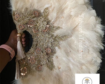 Clutch handfan,semi-circle handfan,Feather handfan,bridal handfan,Nigerian bridal handfan,handfan for African weddings,feather handfan