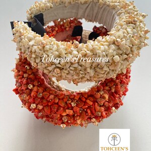 Coral chip headband,Igbo beaded headband for Brides, Coral beaded headpiece, African beaded headdress,beaded crescent moon headband image 3