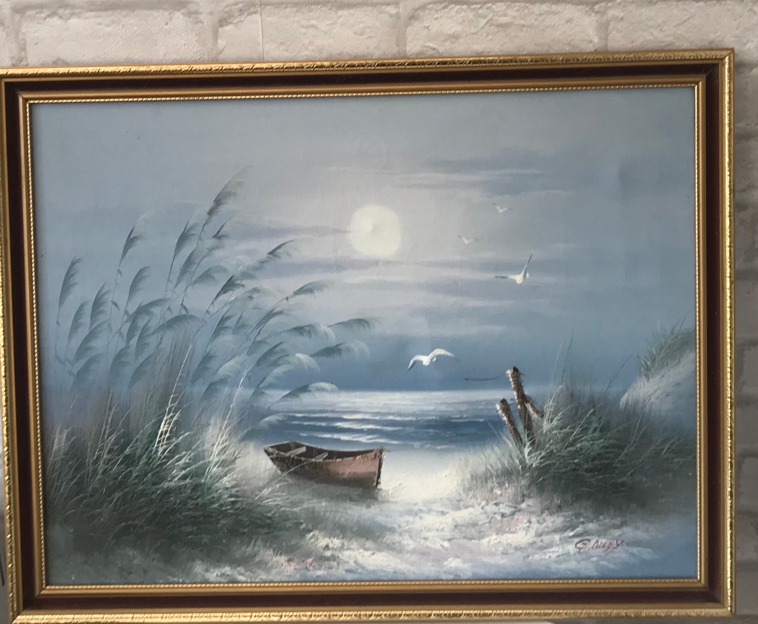 KADING Retro Segelboot Wandbild Mit Goldrahmen - 42x60cm Leinwanddruck Für Maritime Wohnzimmer Deko