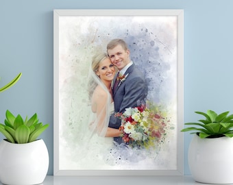 Regalo de recuerdo de boda para pareja, Pintura de acuarela de la foto, Convertir imagen a pintura, Retrato de boda en acuarela, Retrato de la foto