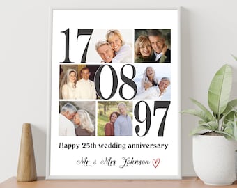 Collage de aniversario personalizado de 25 años, regalo personalizado del 25 aniversario para el esposo, arte de regalo de 25 aniversario, regalo de collage de fotos de aniversario