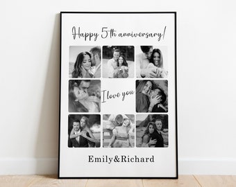 Collage de fotos de boda en blanco y negro personalizado; Regalo perfecto para tu boda o aniversario. Collage personalizado de novia y novio