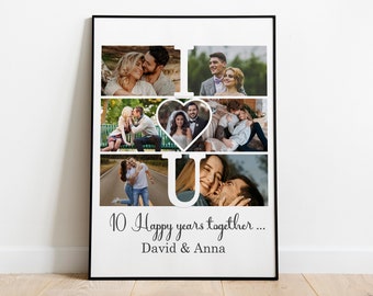 Collage de aniversario personalizado de 10 años, regalo personalizado del décimo aniversario para el esposo, arte de regalo de 10 aniversario, regalo de collage de fotos de aniversario
