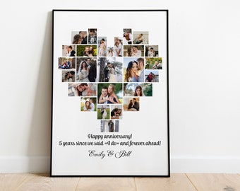 Collage de fotos de corazón personalizado, collage de bodas personalizado, aniversario de collage de bodas, aniversario de bodas, collage de fotos de boda