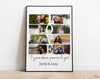 Collage de aniversario personalizado de 5 años, regalo personalizado del 5º aniversario para el esposo, arte de regalo de 5 aniversarios, regalo de collage de fotos de aniversario