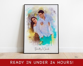 Retrato de pareja personalizado, pintura de acuarela de foto, acuarela digital personalizada, convertir imagen en pintura, idea de regalo de foto de pareja