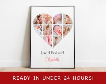 Collage de corazón de bebé, Collage de fotos de guardería, Collage personalizado para niños, Regalo personalizado para niños, Impresión de guardería, Collage de fotos para niños