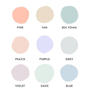 Puede incluir: Un archivo de impresi&oacute;n digital con doce muestras de color en tonos como cobre, amarillo, naranja, rosa, beige, espuma de mar, melocot&oacute;n, morado, gris, violeta, salvia y azul. El archivo est&aacute; configurado en tama&ntilde;o A3 (29,7 x 42 cm).