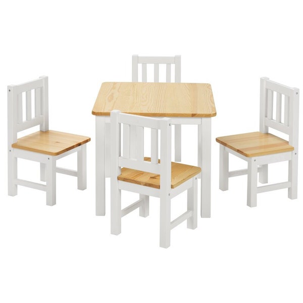 Kindersitzgruppe Amy 4 Stühlchen Natur/Weiß Holz Kindermöbel