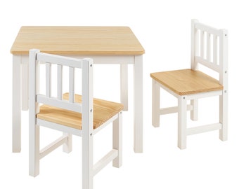 Kindersitzgruppe Amy  Kindertisch aus Holz mit 2 Stühlen natur-weiss