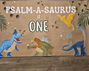 Hand Painted Banners Customized for Birthday -Anniversary -Baby Showers -Celebrations-- dinosaur banner