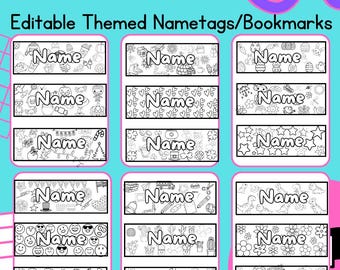 Editable Themed Name Tags Bookmarks