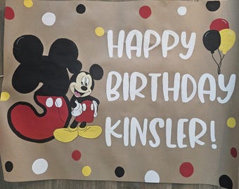Hand Painted Banners Customized for Birthday -Anniversary -Baby Showers -Celebrations-- 21st birthday- mickey