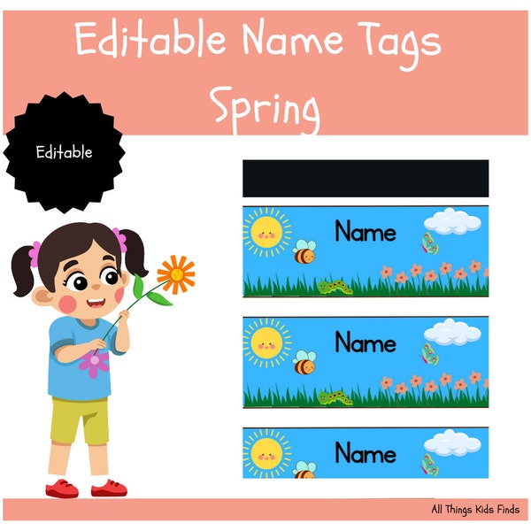 Editable Spring Name Tags- Desk Plates Tags