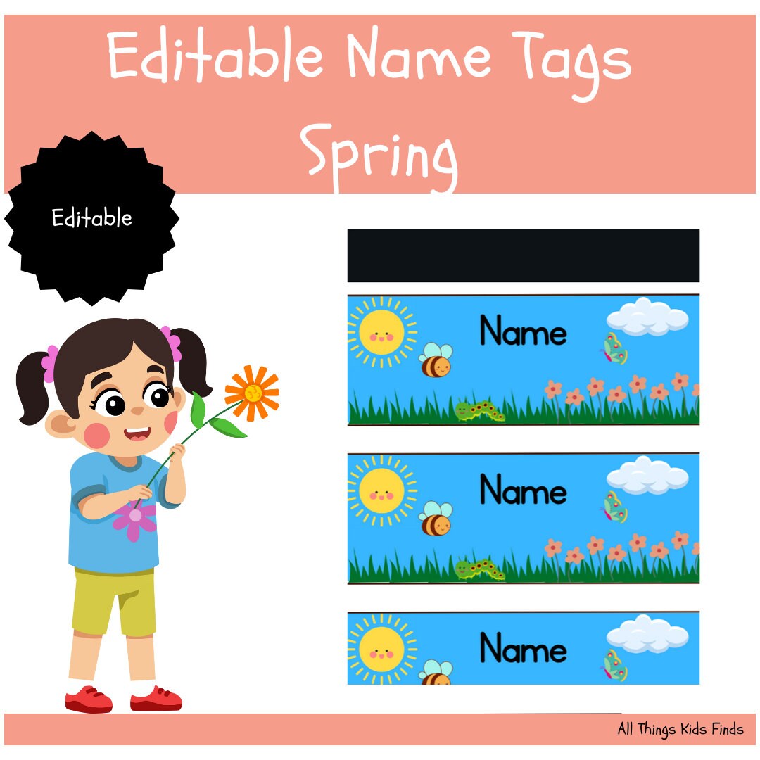 Spring Name Tag Empty Editable Spring Name Tags- Desk Plates Tags - Etsy UK