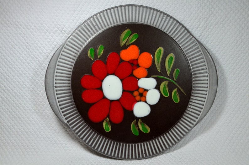 Kuchenplatte Keramik Herbolzheim 70er bunte Blumen Bild 1