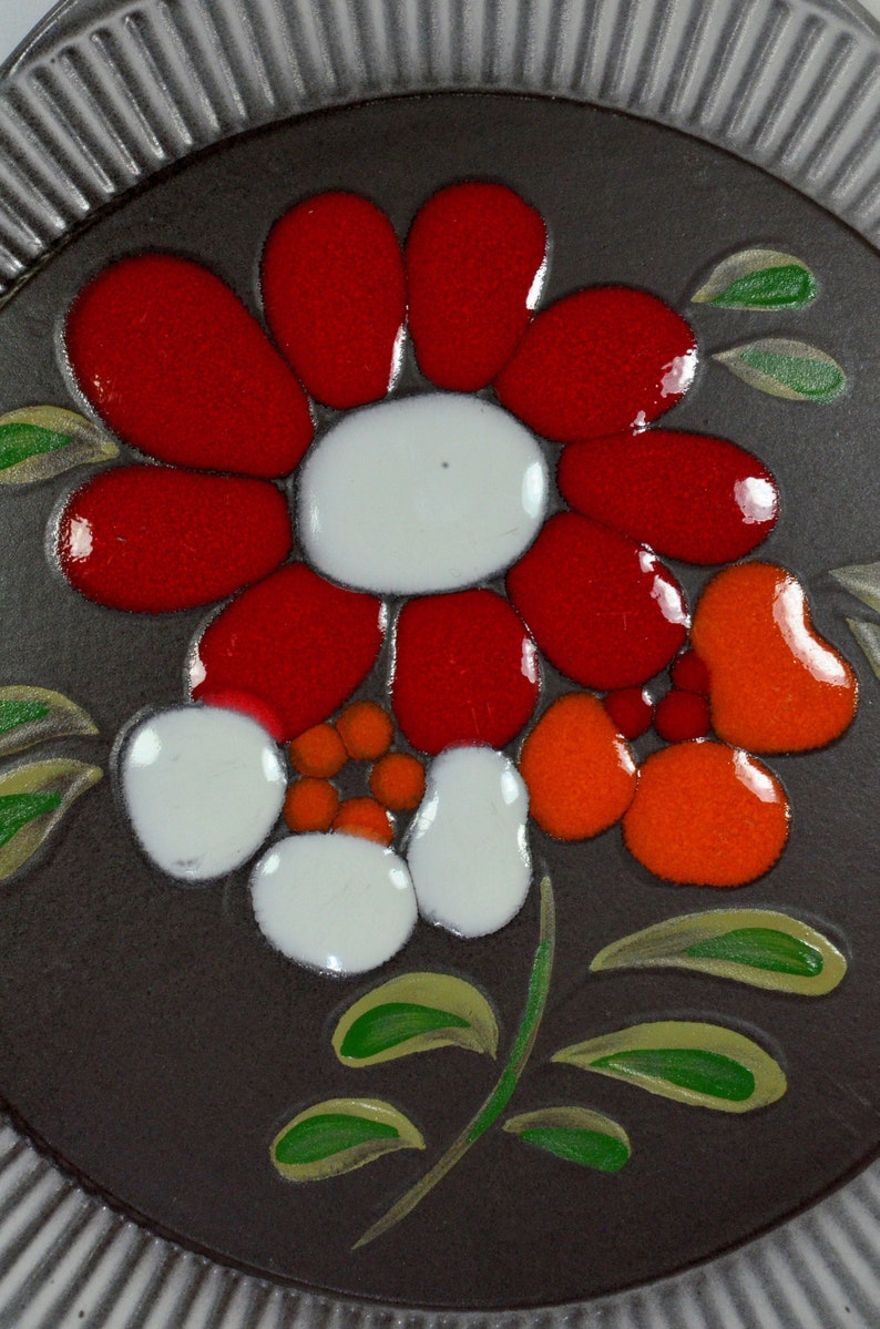 Kuchenplatte Keramik Herbolzheim 70er bunte Blumen Bild 3
