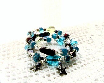 Aqua and Crimson Coil Bracelet